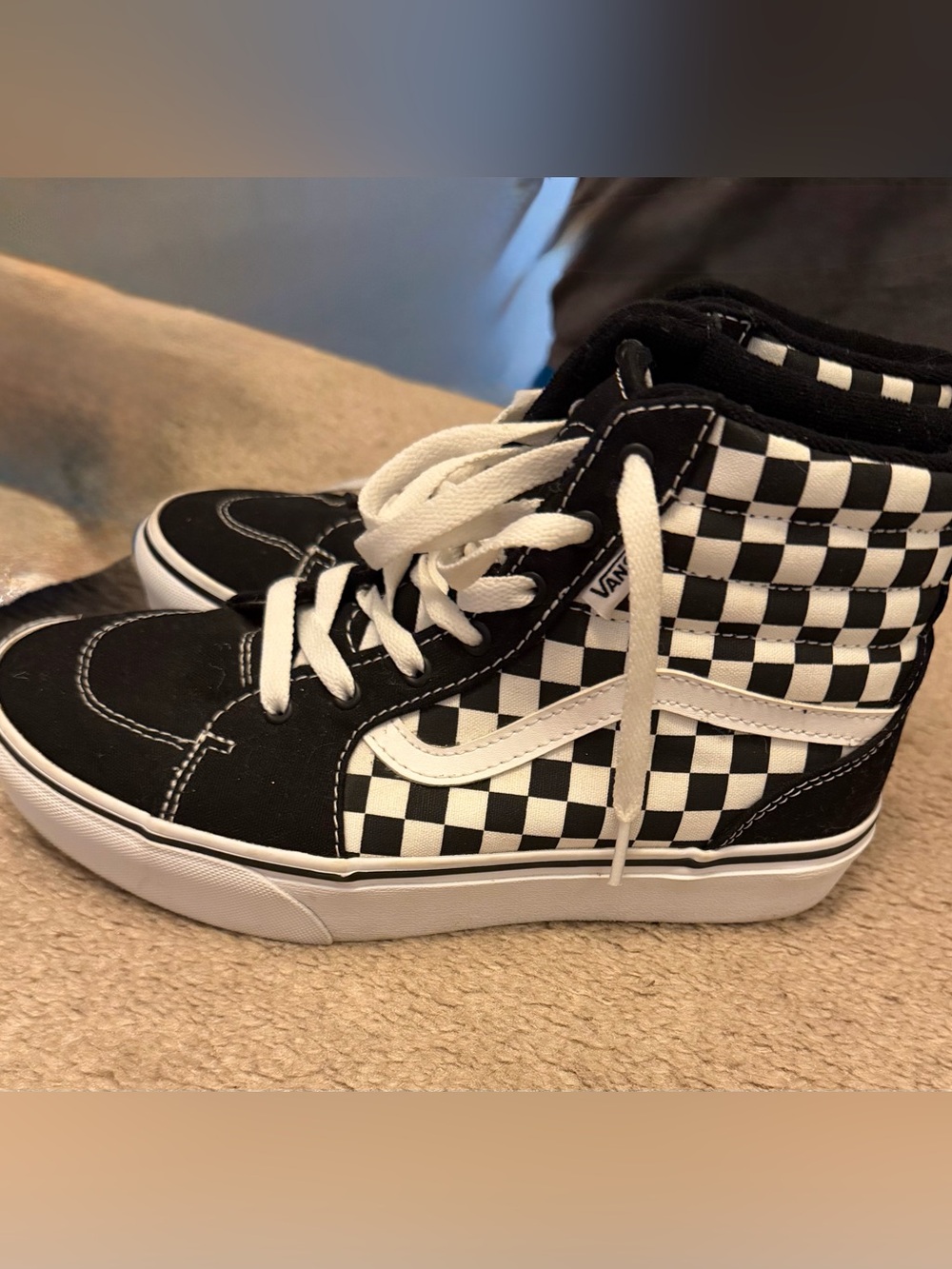 Vans Kids Checkerboard High-Top Sneakers in Black and White